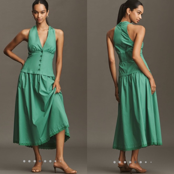 Anthropologie Dresses & Skirts - Maeve halter v neck drop waist midi dress